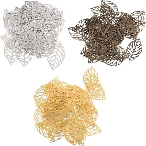 100Pcs Filigree Leaf Connectors Metal Crafts Decoration DIY Findings 24x14mm (2 color)