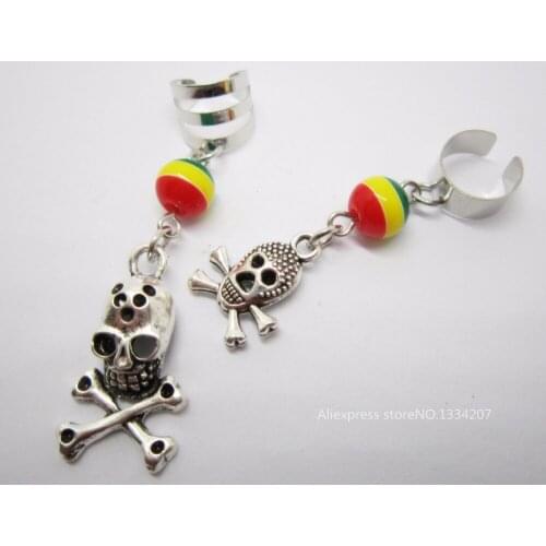 2Pcs/Lot mix skull styles charms adjustable hair braid dread dreadlock beads cuffs clips rings for hair accessories