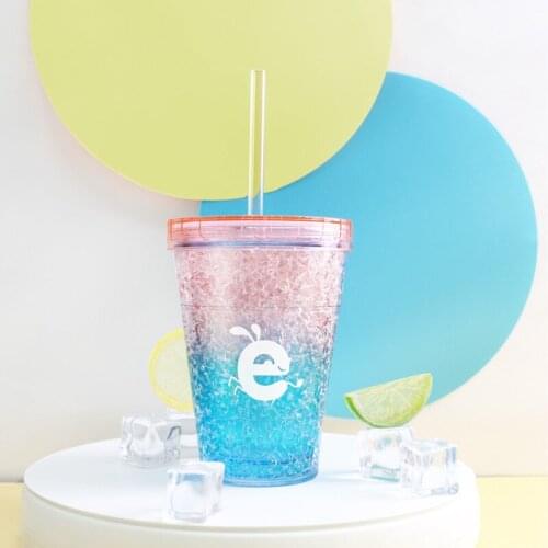 410ml Iced Plastic Cup With Straw Creative Double-walled Ice Cold Drink Coffee Tea Cup Milk Juice Coffee Drinkware Water Bottle