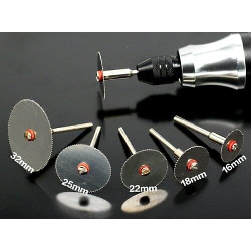 5Pcs/set Stainless Steel Slice Metal Cutting Disc with 1 Mandrel for Dremel Rotary Tools 16 18 22 25 32mm Cutting Disc