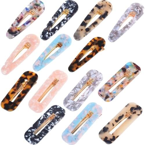 Acrylic Hair BB Clip Snap Barrette Accessories Hairpin Girls Hi-Q Rectangle Waterdrop Hairgrip Gift package 30pair FJ902