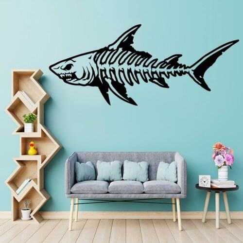Shark Skeleton Wall Stickers Dangerous Fish Vinyl Decal Marine Style Home Decor Creative Kids Boys Room Wall Decor Animal C13-41
