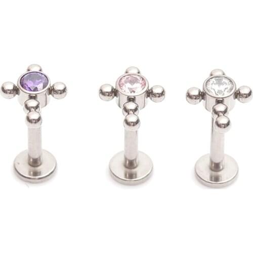ASTM F136 Titanium Internally Threaded Labret Tragus Stud with Crystal and Ball Body Piercing Jewelry