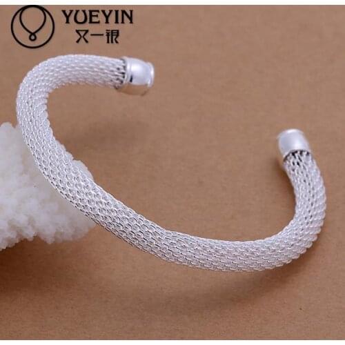 B040 Mesh bangle for women silver plated Bracelet Fashion round opening size adjustable Silver Bracelet