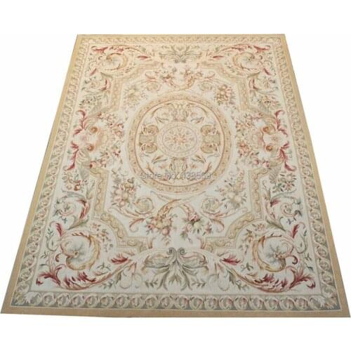 Free shipping 8'x10' Aubusson rugs Beige medallian woolen aubusson rugs for home decoration bedrooom rugs