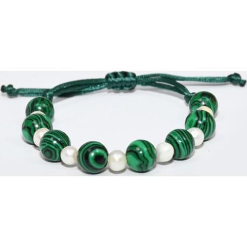 KBJW Original Malachite Stone Bracelet Natural Beads Stone Freshwater Pearl Bracelet Handmade Green Cord Daily Bracelet Gift