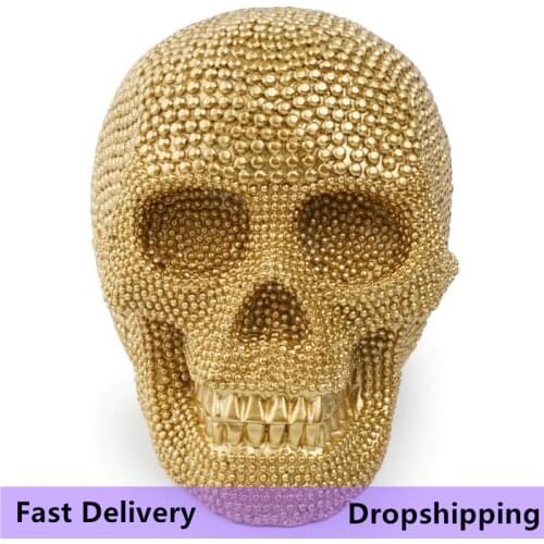 BUF 18cm Golden Skull Statue Resin Craft Home Decoration Sculpture Halloween Party Decor Ornaments Gifts