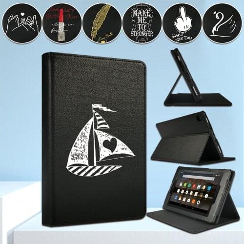 Tablet Case for Amazon Fire 7 /Fire HD 8 /Fire HD 10 Alexa PU Leather Front Bracket Protective Case Simple Pattern Print+Stylus
