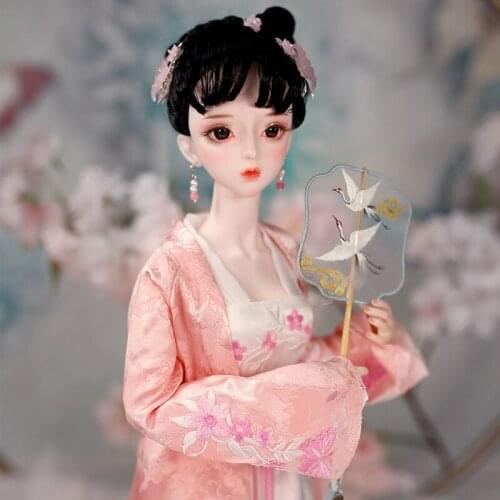 DBS 1/3 bjd 62cm joint body doll white skin black hair with pink clothes shoes headdress, MINGLAN, no fan girl gift toy