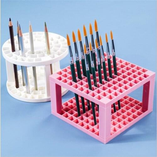 49/ 96 Grid Painting Pen Holder Round Square Painting Brush Stand Rack Portable Desktop Pen Pencil Organizer Display Rack