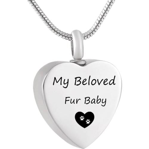 Engraved"My Beloved Fur Baby"Pet Urn Necklace in Stainless Steel Dog or Cat Cremation Ashes Keepsake Memorial Jewelry