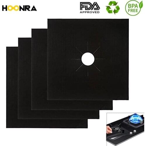 HOONRA 4/8Pcs Gas Stove Protector Cooker Cover Clean Mat Kitchen Stovetop Oil Protector Mat Reusable Oil Foil Kitchen Tools