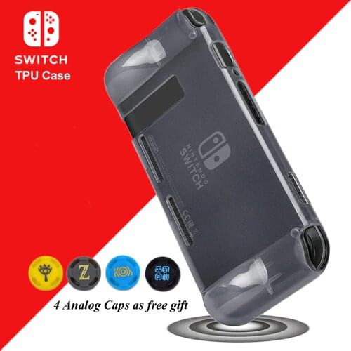 NS Switch Console Game Accessories Anti-Scratch Soft TPU Clear Case Protective Skin Cover with 4 Analog Caps for Nintendo Switch