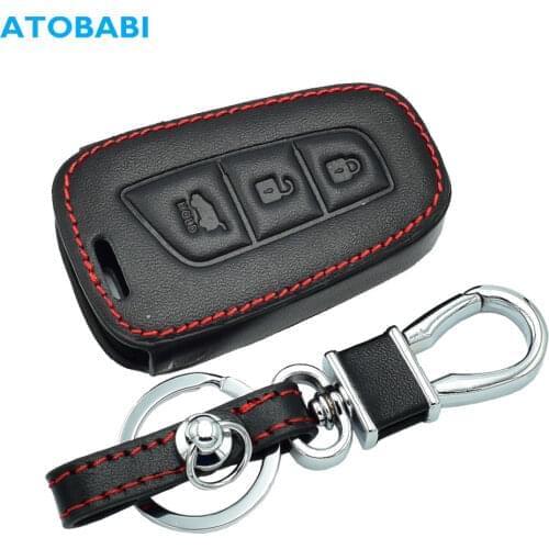 3 Button Leather Car Key Case For Hyundai Grand Santa Fe IX45 Smart Remote Fob Shell Cover Keychain Protector Bag Auto Accessory