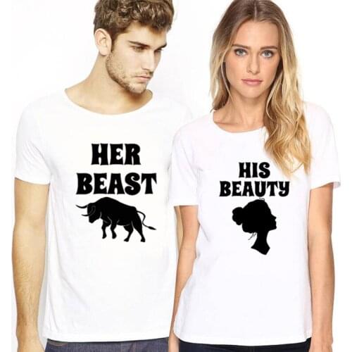 Summer Tops New Fashion T-shirt Beast Beauty Letter Print T Shirt Bull Head Funny Graphic Couple Tees Shirt Women Men T-shirt