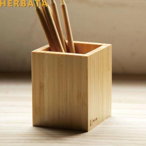 Multi-function creative Bamboo Made Desk Stationery Organizer Pen Pencil Holder Storage Box Case Square Container CL-2554