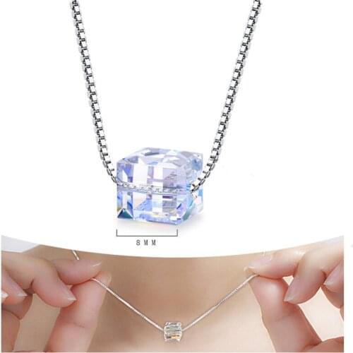 Trendy Crystal Square Pendant Necklace For Women Jewelry 2021 Trend Silver Plated Chain On Neck Accessories Girls Bijou