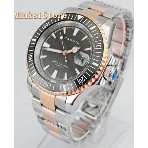 Parnis 41mm mens top business watches sapphire glass ceramic bezel black dial date window automatic mens wrist watch