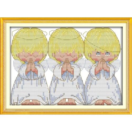 Everlasting Love Christmas The Pray Little Angels (2) Ecological Cotton Chinese Cross Stitch Kits Counted Stamped 14CT Promotion