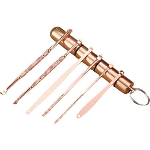 6 Pcs/lot Ear Pick Set Stainless Steel Earpick Ear Wax Curette Remover Ear Cleaner Spoon Spiral Ear Clean Tool With Case