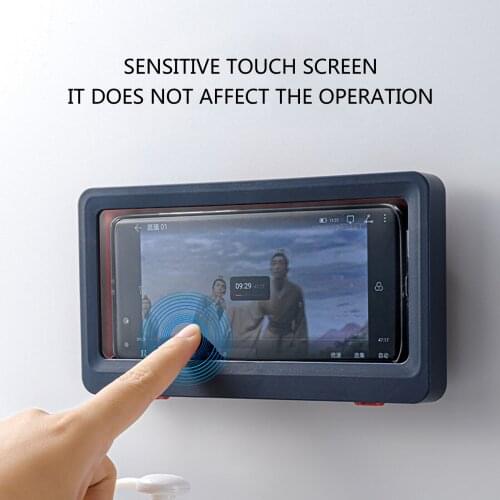 Newest Arrival Wall Mount Bathroom Phone Storage Box High Permeability PET Anti-fog Film 60° Fixed Opening Angle Tool