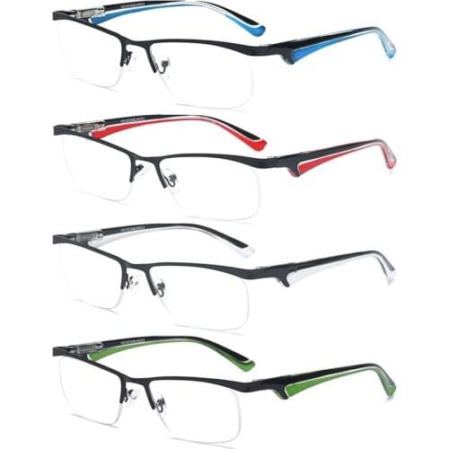 MAGIMODAC 1pcs Metal Reading Glasses Rimless Half Frame Men Rectangle Anti Blue Light Blocking Presbyopic Eyewear Eyeglasses
