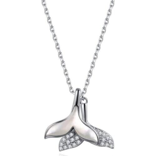 Boho Female White Crystal Pendant Necklace Charm Sterling Silver Chain Necklaces For Women Cute Double FishTail Wedding Necklace