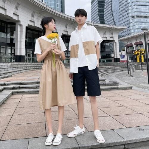 Couples wear the new summer fake two women dress stitching blouse suit couples clothes couples clothing