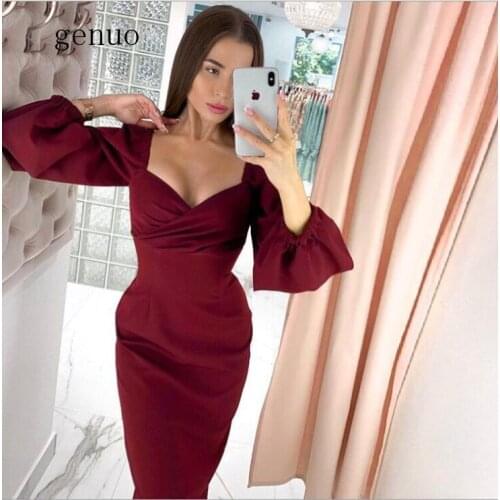 Off Shoulder Sexy Women Bodycon Dress Puff Long Sleeve Evening Party Long Dress Chic Winter Slim Ladies Midi Pencil Dresses