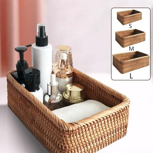 Rectangular Hand-woven Storage Basket Rattan Wicker Basket Fruit Tea Snack Bread Picnic Cosmetic Box Rattan Storage Basket