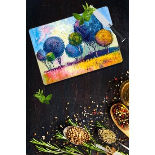 Glass Cutting Board Renklli Tree Patterned Glass Cutting Tahtas Antibacterial Chopping Blocks 30 Cm X 40 Cm