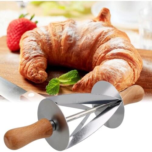 Fondant Strip Ribbon Cutter for Making Croissant Bread Dough Pastry Rolling Cutter Wooden Handle Stainless Steel