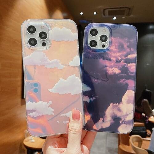 Luxury Aurora Sky Clouds Transparent Phone Case For iPhone 12 11 Pro max 7 8 Plus X XR XS Max SE 2020 Laser Acrylic Cases Cover