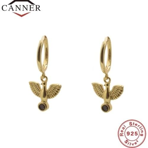 INS 925 Sterling Silver Star Moon Zircon Small Hoop Earrings for Women Simple Gold Silver color Peace Pigeon Round Earrings 2019