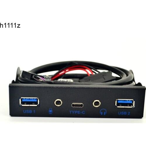 USB HUB 5 Port USB 3.1 TYPE-C USB 3.0 Front Panel HD Audio 3.5mm Earphone Jack Mic Expansion Adapter for Desktop 3.5" Floppy Bay