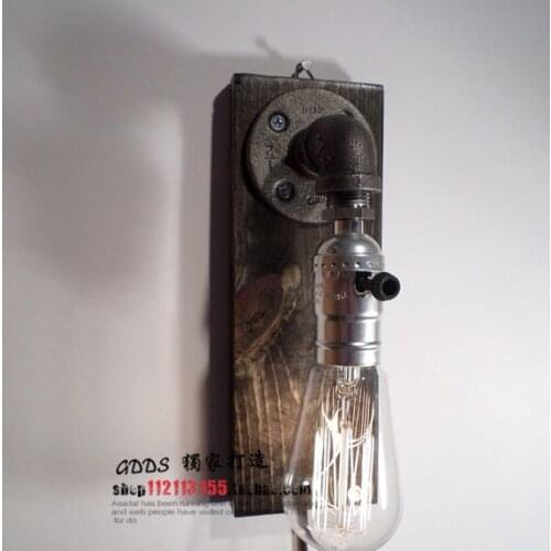 Water Pipe Retro Industrial Vintage Edison Wood Loft Wall Light Cafe Bar Club