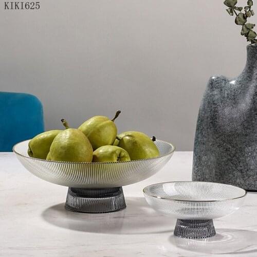 European Vertical Pattern Tall Fruit Plate Transparent Glass Dried Fruit Snack Plate Living Room Food Jewelry Storage Home Decor