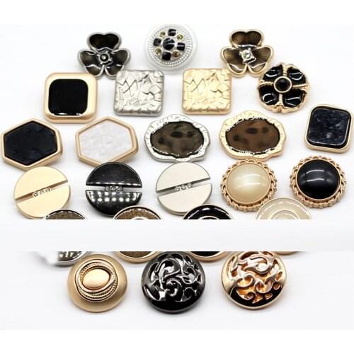 5Pcs/lot 22-30mm Metal Buttons High-end Womens Blouse Coat Gold Geometric Pattern Button Windbreaker Suit Clothes Button C115