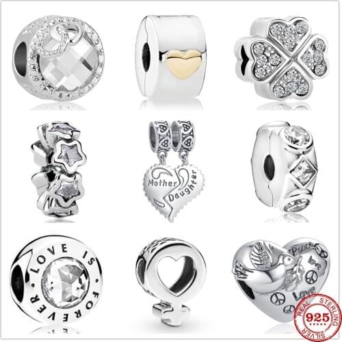 New 925 Sterling Silver Mother Star Diamond Zircon spacer clip Charm bead Fit Original Pandora Bracelet DIY Jewelry For Women