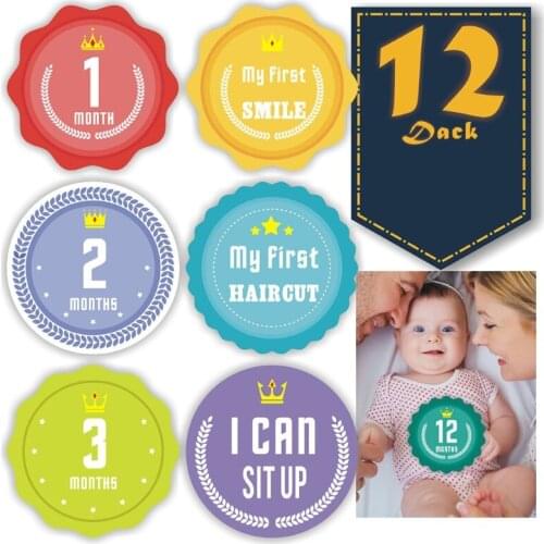 12 Pcs/Set Baby Pregnant Monthly Stickers Round Memory Recording Milestone Sticker Newborn Growth Photo Props 69HE
