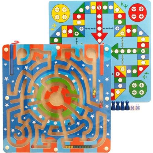 2 in 1 Magnetic Maze with Flying Chess Double-faced Labyrinth Board Game Toy For Children Kids Educational Interactive Party Toy