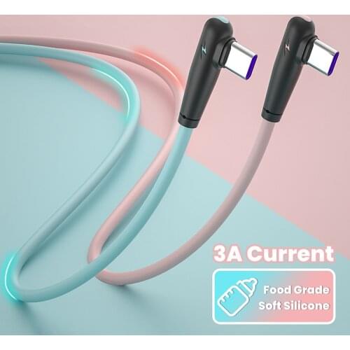 3A USB Type C Charge Cable 90 Degree Elbow Fast Charging Data Cable Liquid Silicone Charger USB C Wire For Xiaomi 11 10 Huawei