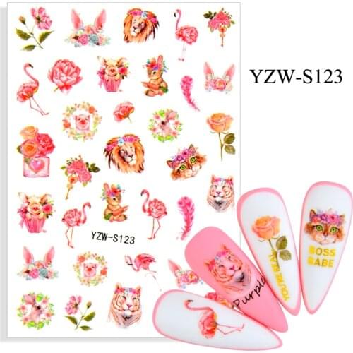 3D Stickers for Nails Flowers Rabbit Flamingo Lion Nail Foil Decal Sliders Stickers for Manicure Fashion Nail Art Decoration