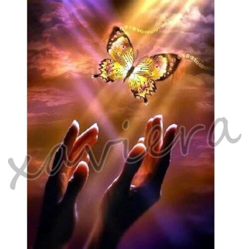 Xaviera 5D Diy Diamond Painting Butterfly Hands Religion Diamond Embroidery Full Round Drill Rhinestone Picture Cross Stitch Kit