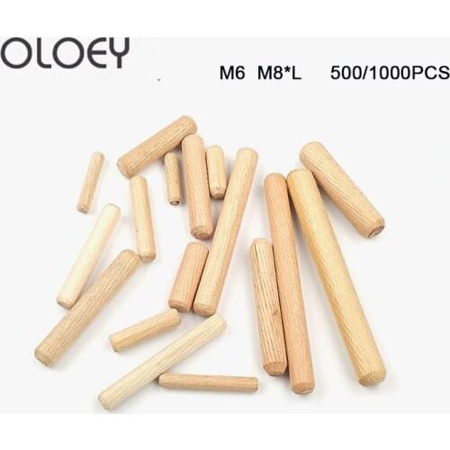 Wooden Dowel M6/M8*L mm 500/1000pcs Cabinet Drawer Round Fluted Wood Craft Dowel Pins Rod Set Furniture Fitting wooden dowel pin