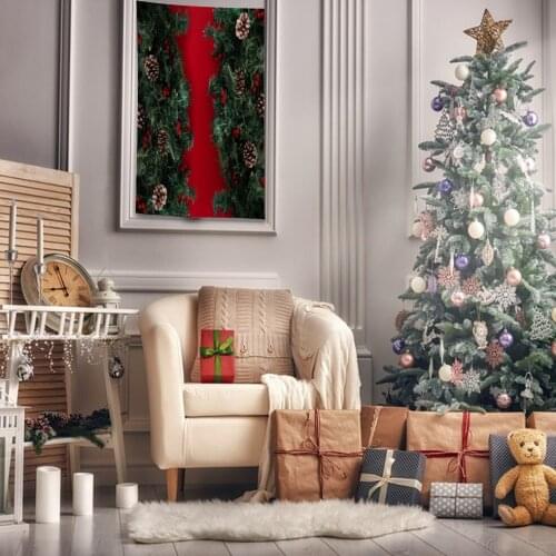 Tapestry Pine Tree Branches With Berries And Cones Christmas Theme Decoration Artwork Printed Green Red