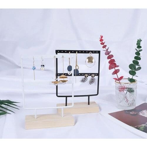 Hot Fashion 24 Creative Wooden Holes Black/White Earrings Ear Studs Jewelry Display Stand Organizer 2 Layers Jewelry Rack