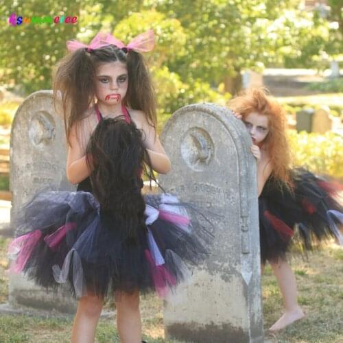 Ksummeree Zombie Tutu Dress Handmade Girls Dress for Purim Scary Monster Pageant Black Hot Pink Halloween Costume TS133