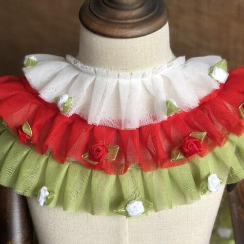 LASUI wide 5 cm 5 yards DIY Collar,cuff, skirt dress jewelry accessories Comely green,white,red, 3D flowers Chiffon lace trim