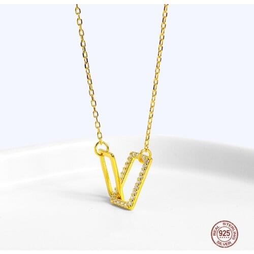 LKO Sparkling Zircon 925 Sterling Silver Necklace Simplicity Long Rectangular Pendant Necklace for Women Anniversary Gifts